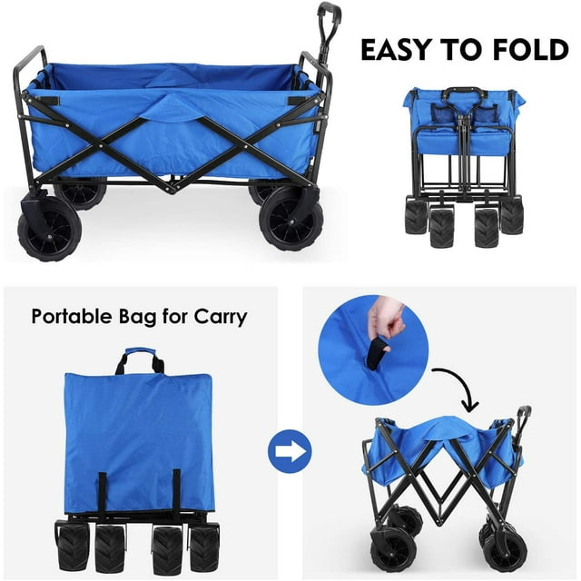 LAZY BUDDY Heavy Duty Beach Cart Collapsible Utility Wagon Garden Cart All Terrain Wheels