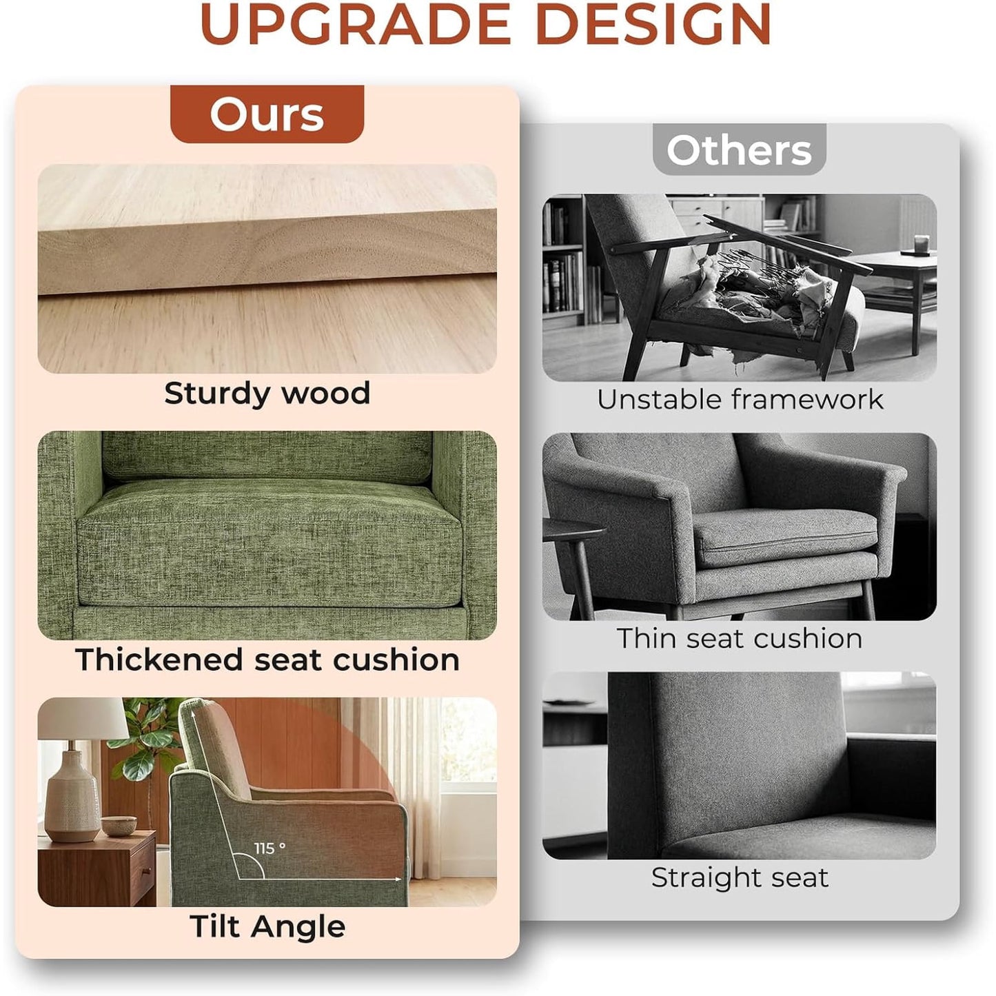 LAZY BUDDY Comfy Accent Chair for Living Room Bedroom and Waiting Room, Upholstered Mid-Century Reading Chair with Removable Cover & Wood Legs, Wide Singe Modern Lounge Sofa