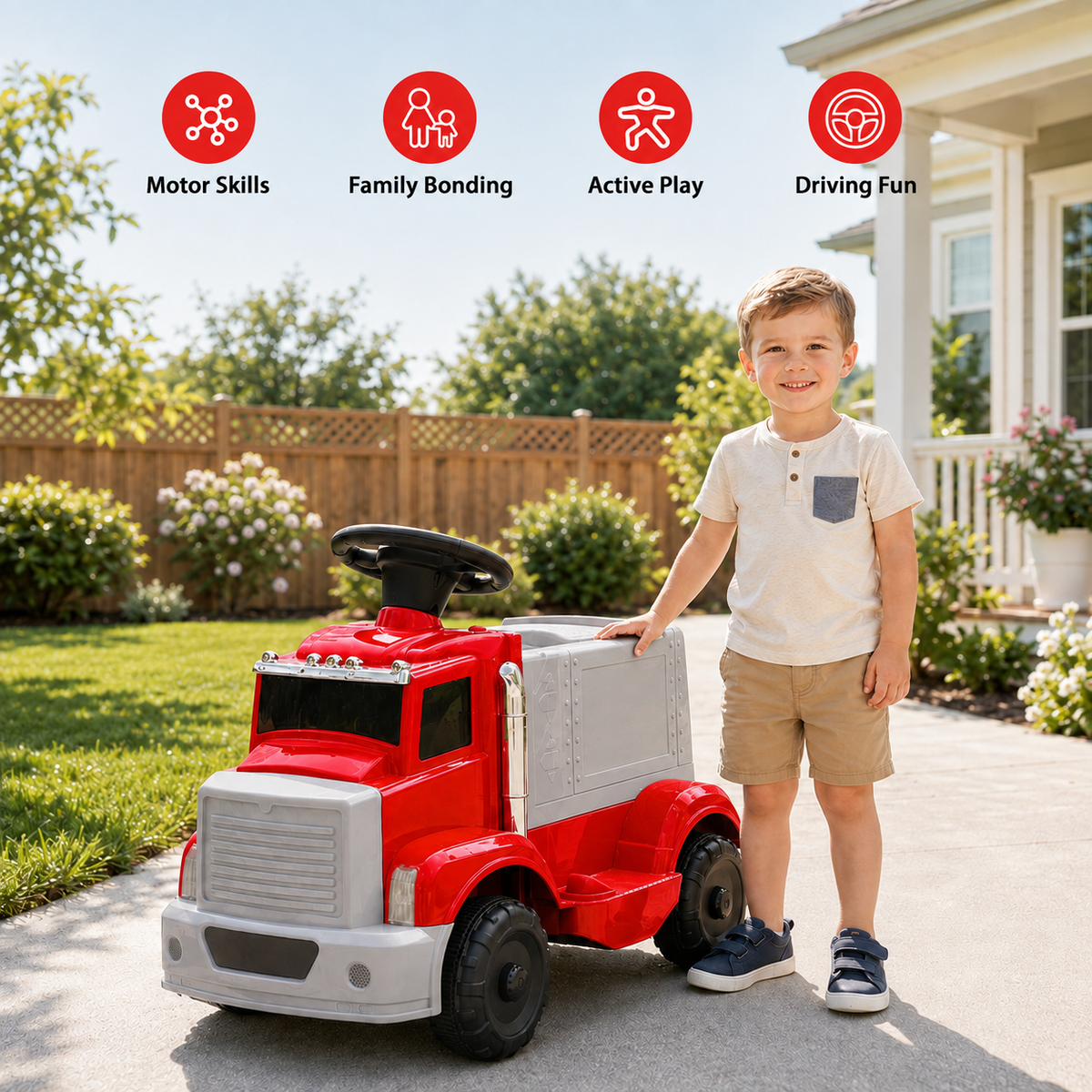 LAZY BUDDY 6V Kids Ride-on Truck, Battery Powered Electric Ride on Toy Car with Dual-Door Storage, LED Lights