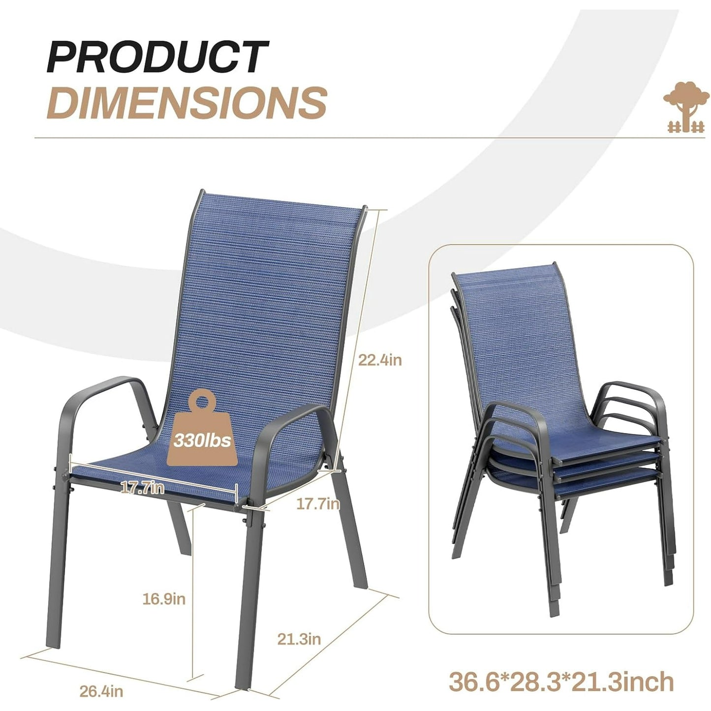 LAZY BUDDY Patio Chairs Set of 6, Stackable Outdoor Dining Chairs for All Weather Textilene Fabric & Metal Frame, Outdoor Chairs Set for Backyard Deck Garden