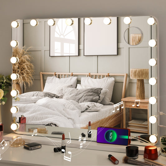 LAZY BUDDY Hollywood Vanity Makeup Mirror with 3 Color Lights, USB Charging, Tabletop or Wall-Mounted