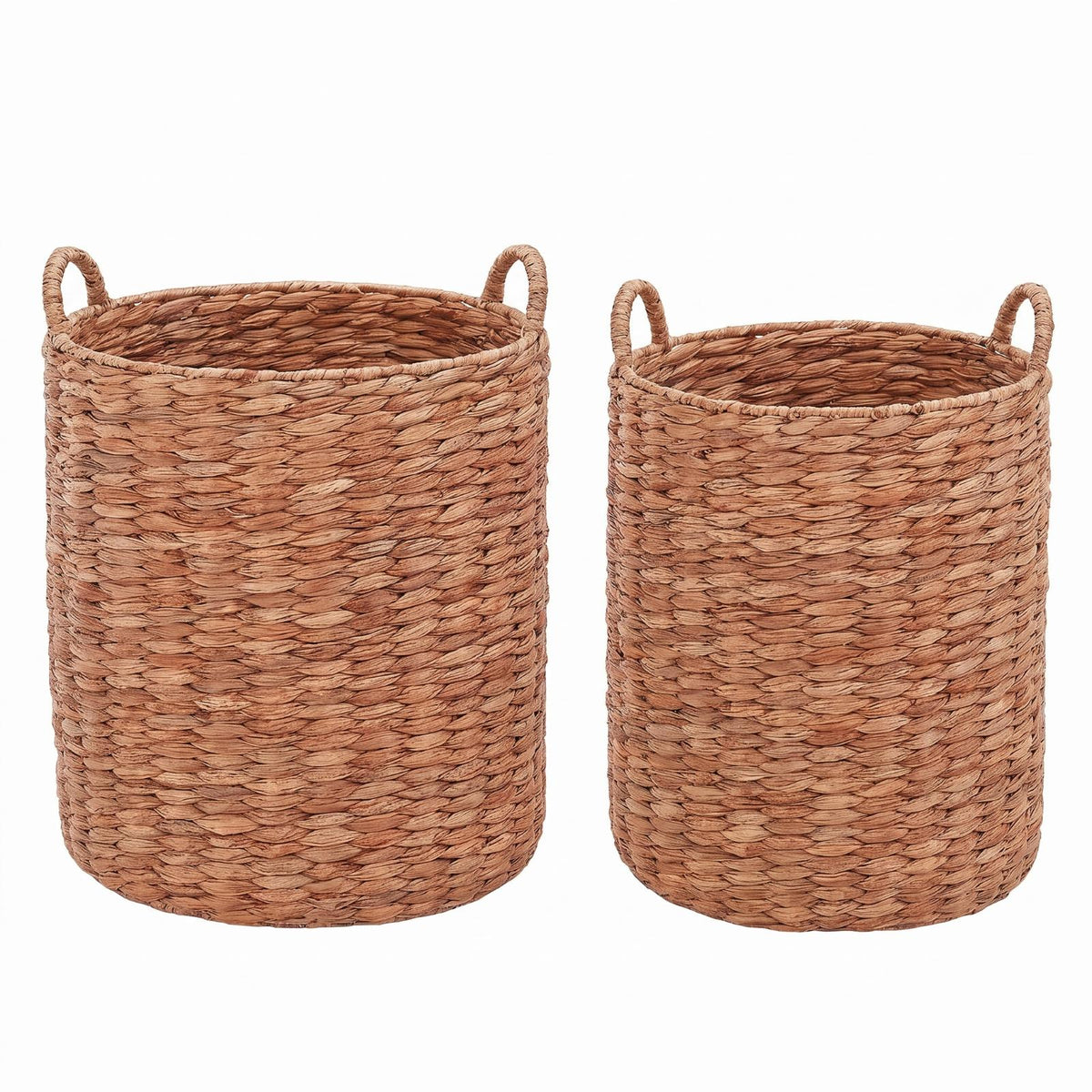 LAZY BUDDY 2-Piece Round Nesting Storage Baskets with Handles, Handwoven Water Hyacinth Laundry Basket, Storage Organizer for Bedroom, Living Room, Bathroom