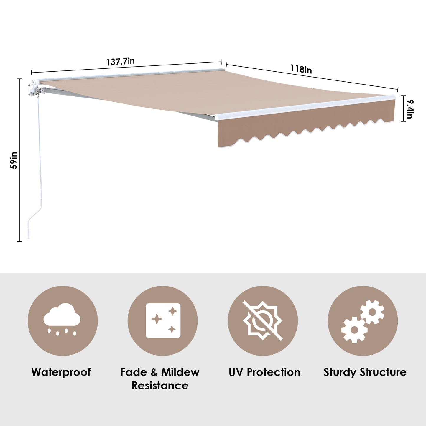 GARTIO Retractable Patio Awning Outdoor Window Sun Shade Cover with Crank Handle