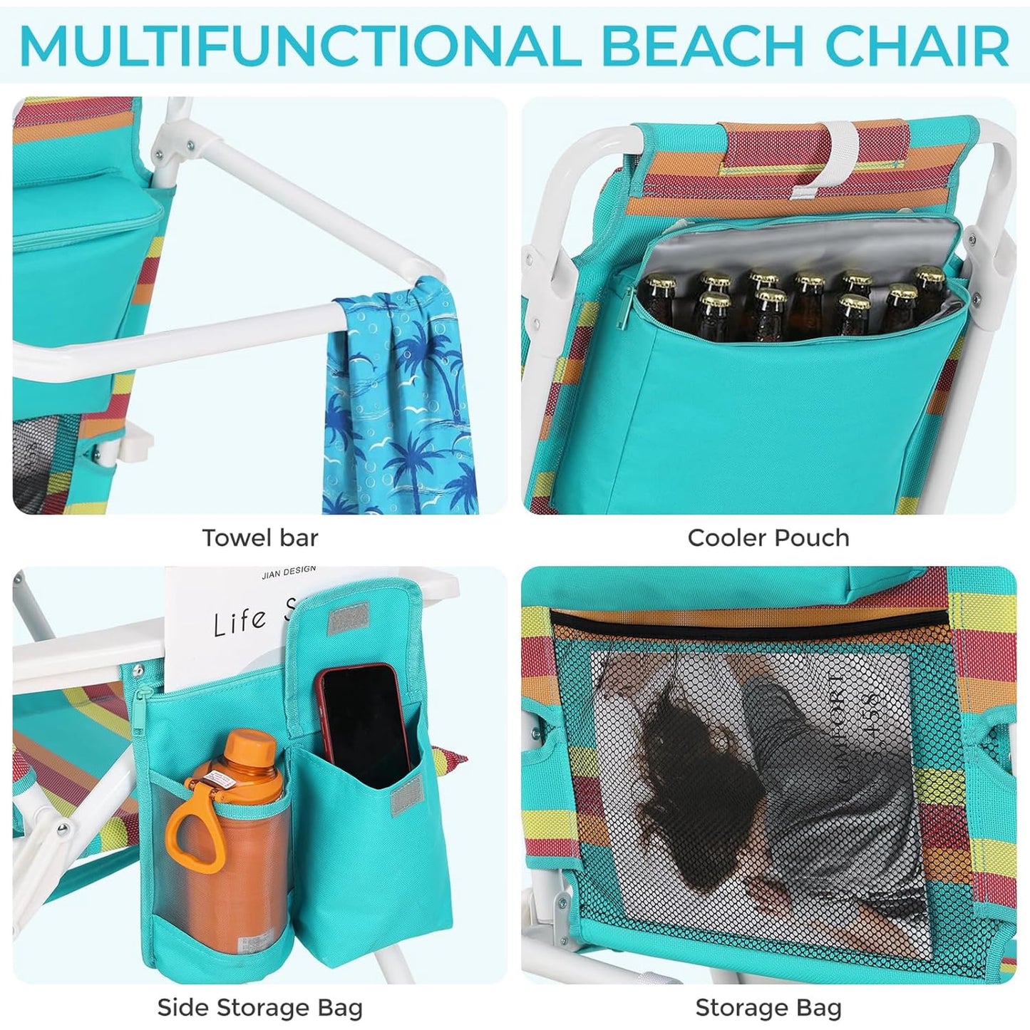 LAZY BUDDY 15.7'' Tall Backpack Beach Chairs for Adults, Portable Folding Beach Camping Chair, 1 Pack