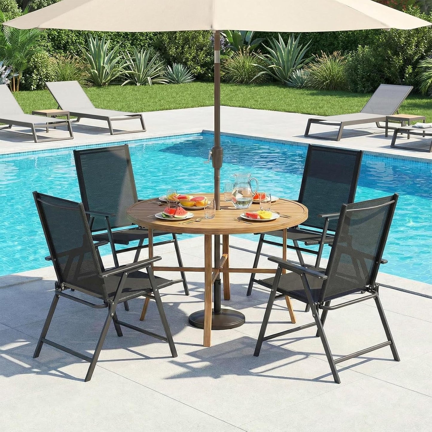 LAZY BUDDY Outdoor Patio Folding Dining Chairs Set of 2/4, with Armrests, Breathable Textilene & Steel Frame, for Lawn, Garden, Yard, Camping