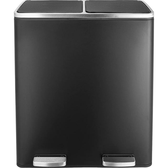 GARTIO 16 gal Dual Compartment Step Trash Can, Stainless Steel Kitchen Garbage Can Recycling Bin with Pedals