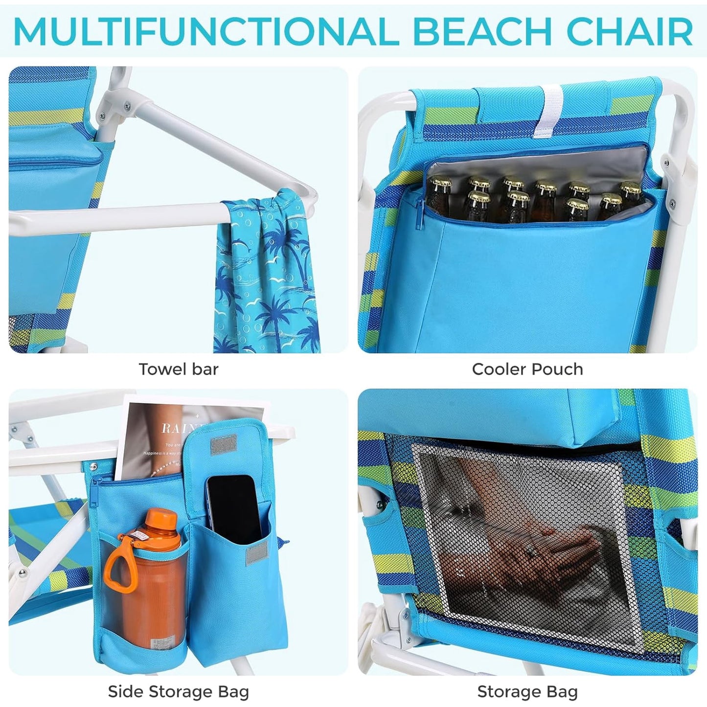 LAZY BUDDY 15.7'' Tall Backpack Beach Chairs for Adults, Portable Folding Beach Camping Chair, 1 Pack