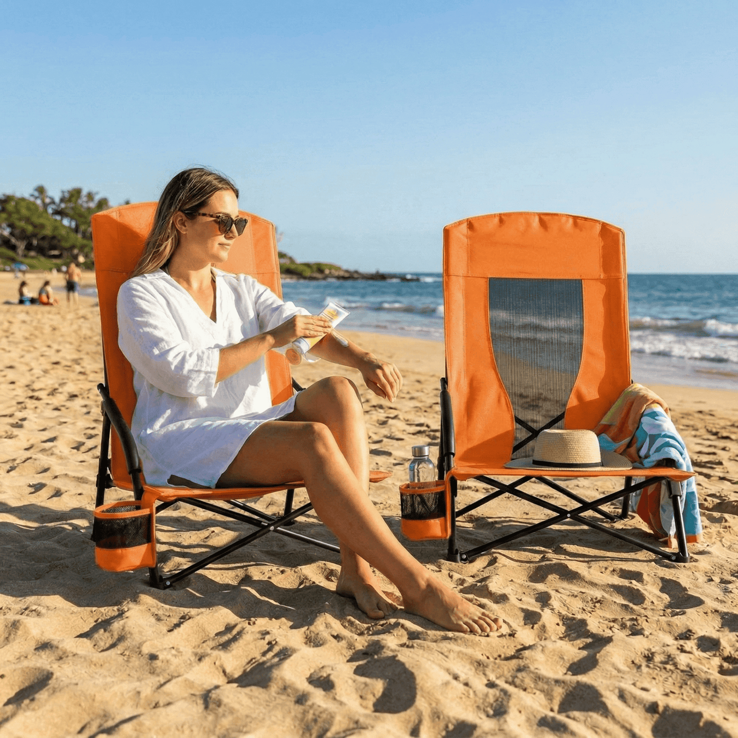 LAZY BUDDY High Back Beach Chair Set of 2, Portable Folding Low Seat Chair for Camping, Beach, Outdoor Concert, 350lbs