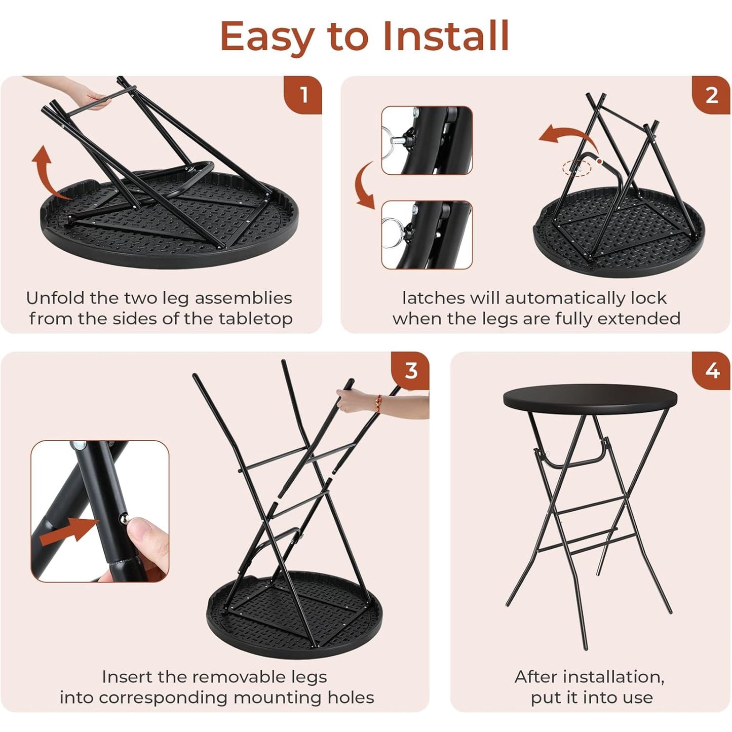 LAZY BUDDY 32'' Round Folding Table, Portable Bar Height Table with Detachable Legs, Cocktail Table with Plastic Top for Standing Parties, Event, Indoor Outdoor Use