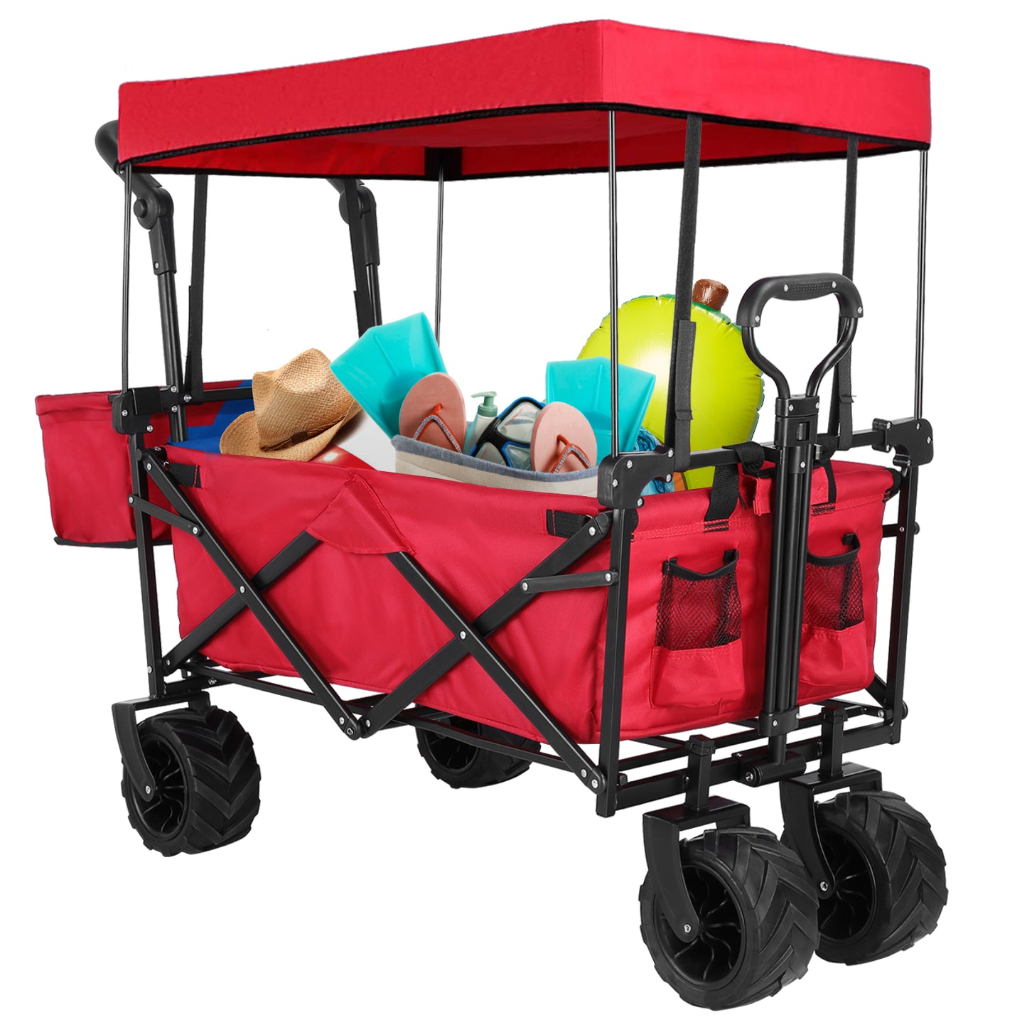 LAZY BUDDY Collapsible Utility Beach Wagon Folding Outdoor Garden Cart Pull Push Cart Grocery Cart