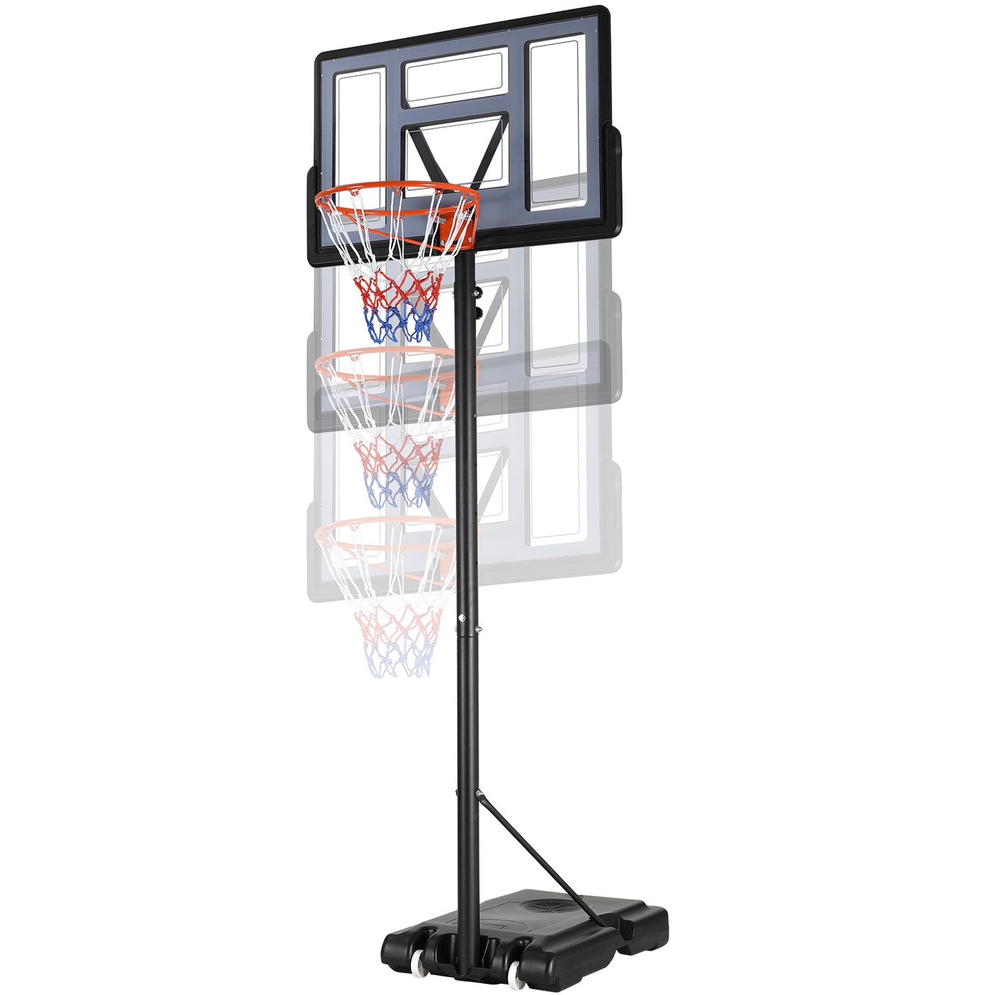 LAZY BUDDY Basketball Hoop, Outdoor Portable Basketball Goal System, 4.4-10 ft Height Adjustable for Kids Teen and Adult, with Wheels and Shatterproof