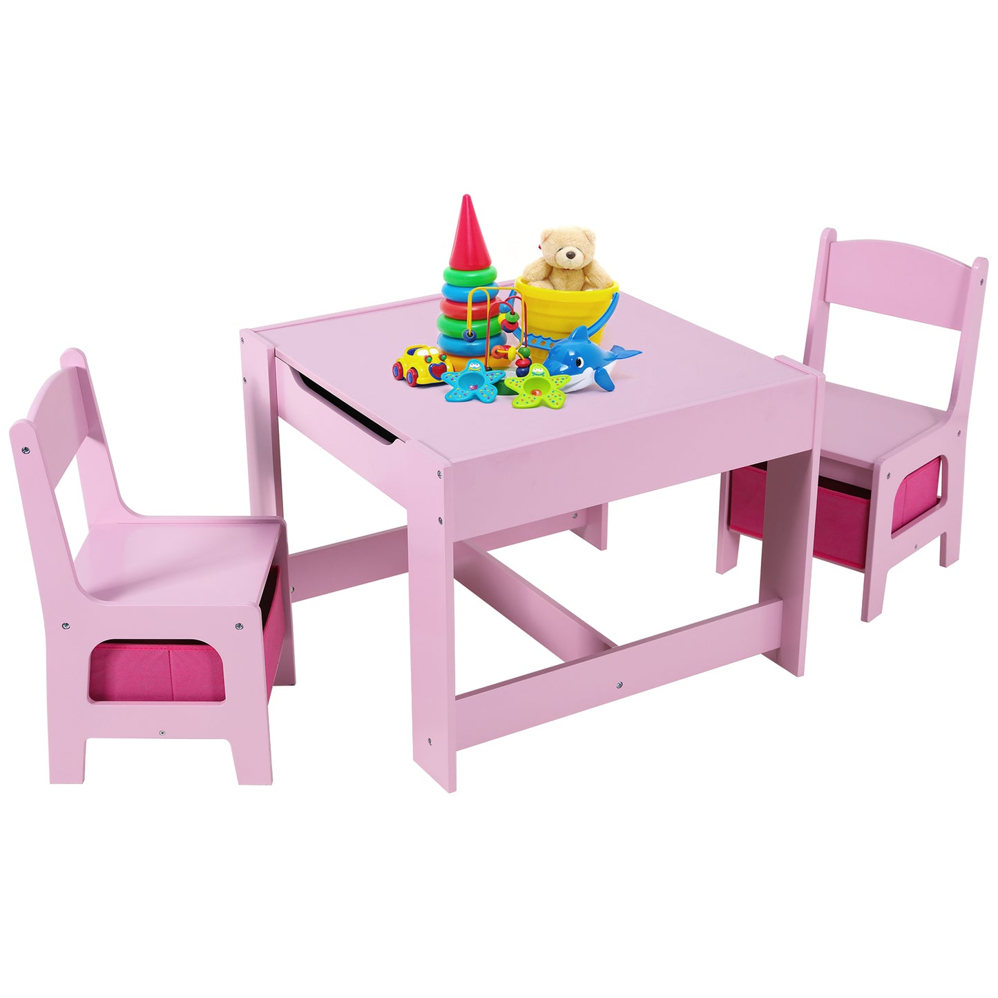 LAZY BUDDY Kids Table and 2 Chairs Set, 3-in-1 Toddler Wood Activity Play Table with Detachable Storage Drawer, for Children 2-8 Years