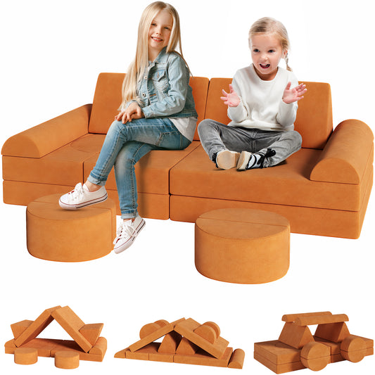 LAZY BUDDY 14 Pcs Modular Couch Toddler Play Sectional Sofa, Kids Convertible Foam and Floor Cushion for Boys and Girls