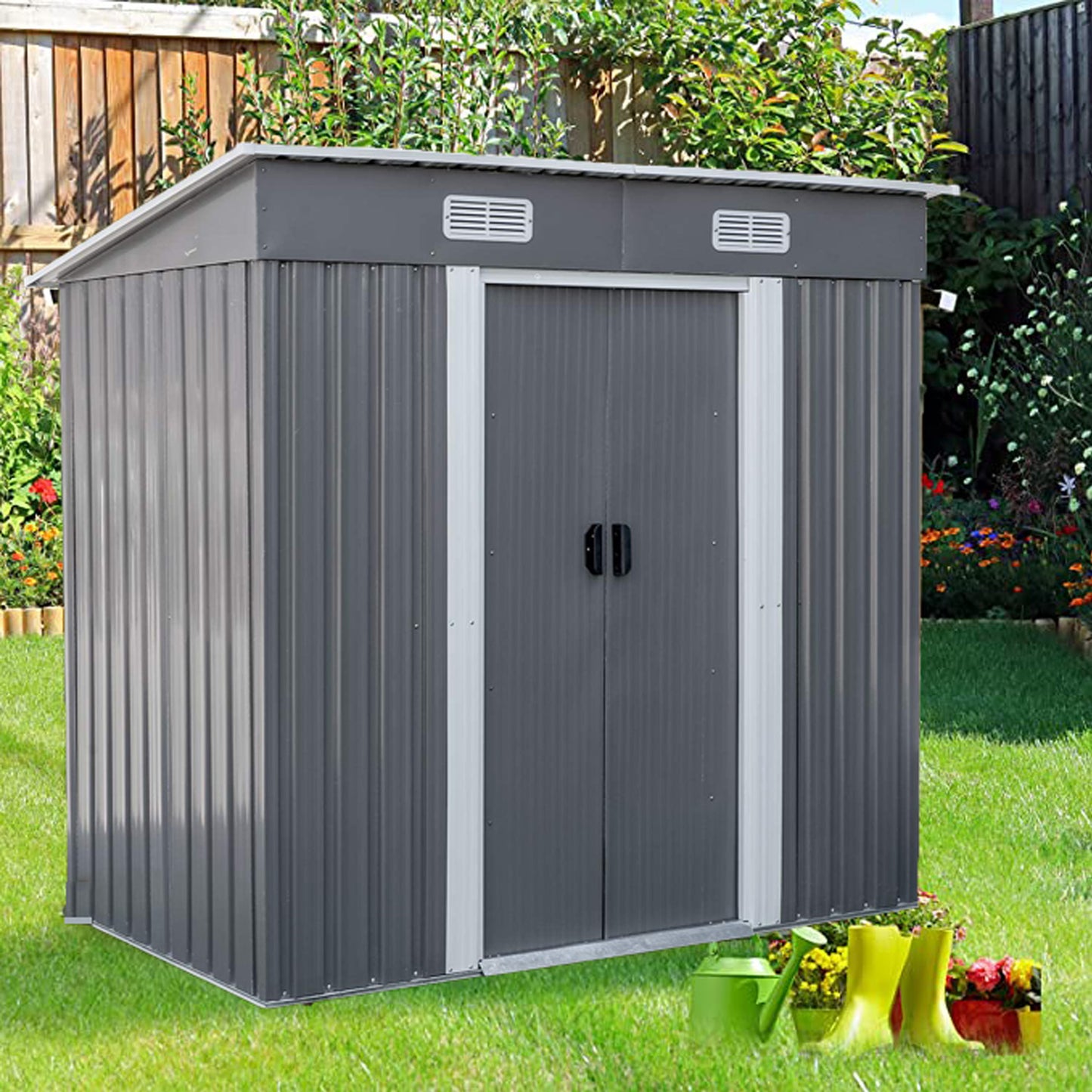 LAZY BUDDY Alloy Steel Storage Shed Lockable Outdoor Garden Tools Storage Organizer - 3.5 x 6 FT