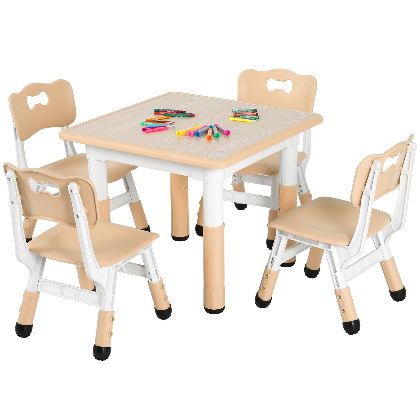 LAZY BUDDY Kids Table and 4 Chairs Set, Height Adjustable Toddler Table and Chair Set for Ages 2-10, Arts & Crafts Table for Classrooms/Daycares/Homes