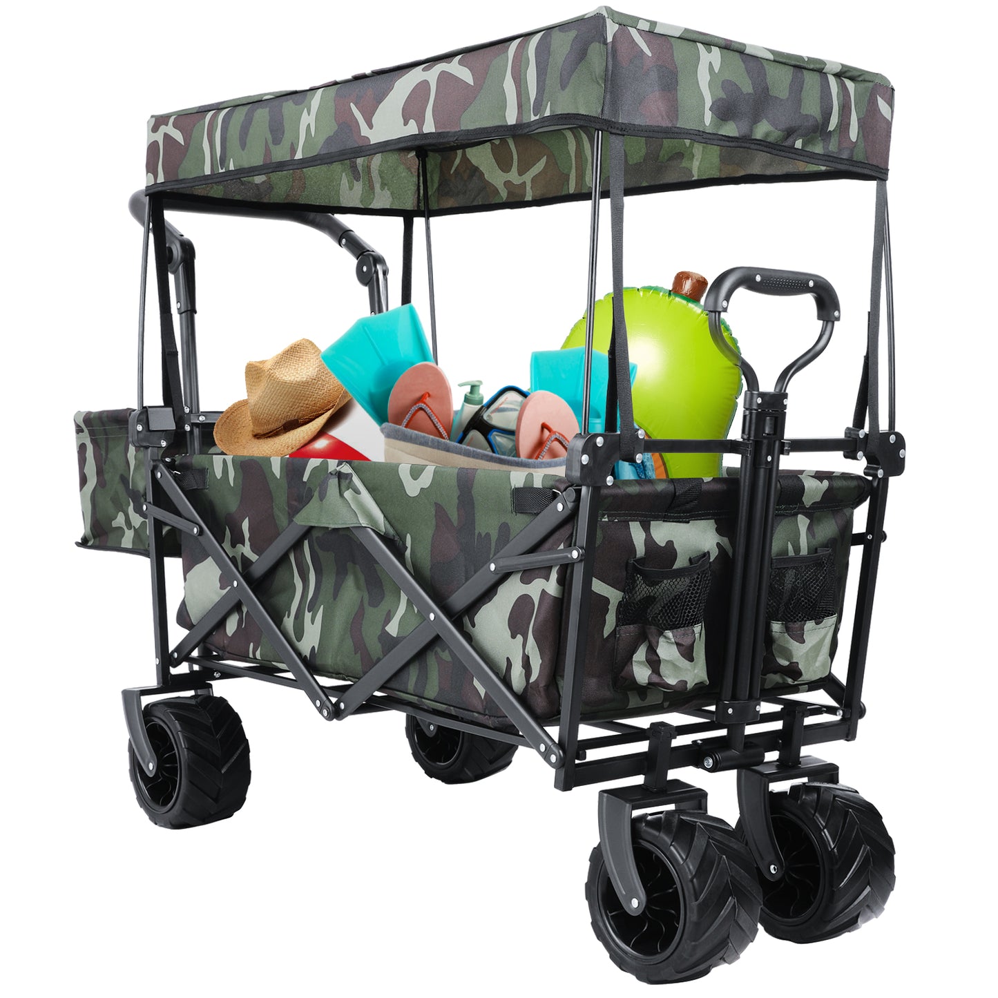 LAZY BUDDY Collapsible Utility Beach Wagon Folding Outdoor Garden Cart Pull Push Cart Grocery Cart