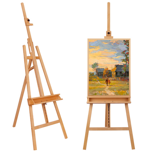 LAZY BUDDY 63"-89" Art Easel Stand, Beechwood Tripod with Brush Holder, Adjustable Height Holds Highest to 48" Canvas for Artists, Beginners, Students