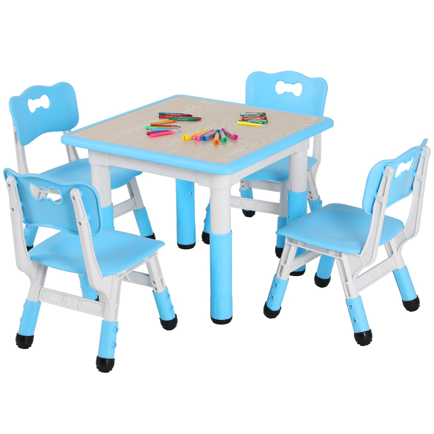 LAZY BUDDY Kids Table and 4 Chairs Set, Height Adjustable Toddler Table and Chair Set for Ages 2-10, Arts & Crafts Table for Classrooms/Daycares/Homes