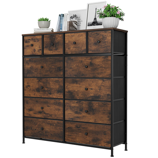 LAZY BUDDY Drawer Dresser, Fabric Storage Tower, 6-layer Tall Chest Organizer Unit, Rustic Brown