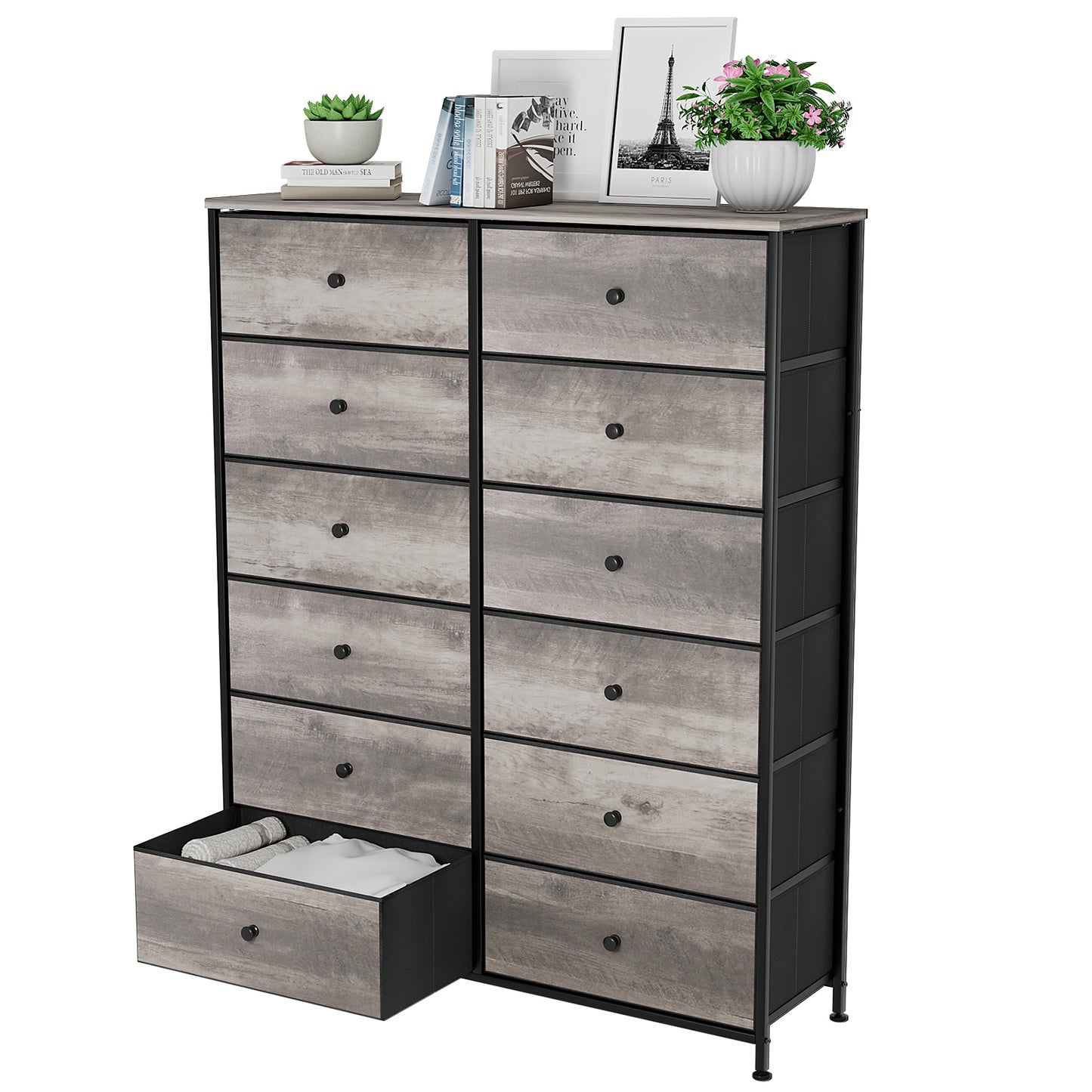 LAZY BUDDY Dresser for Bedroom, 12-drawer Fabric Dresser with Steel Frame & Wooden Top