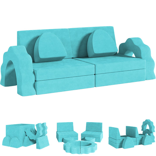 LAZY BUDDY 10PCS Modular Kids Play Couch Set, Child Sectional Sofa, Large Toddler Sofas for 0-3 Years Convertible Foam Cushion Couch for Playroom