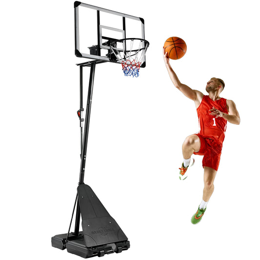 LAZY BUDDY 44" Portable Basketball Hoop Goal Basketball Hoop System Height Adjustable 8-10 FT In/Outdoor PE Backboard Material