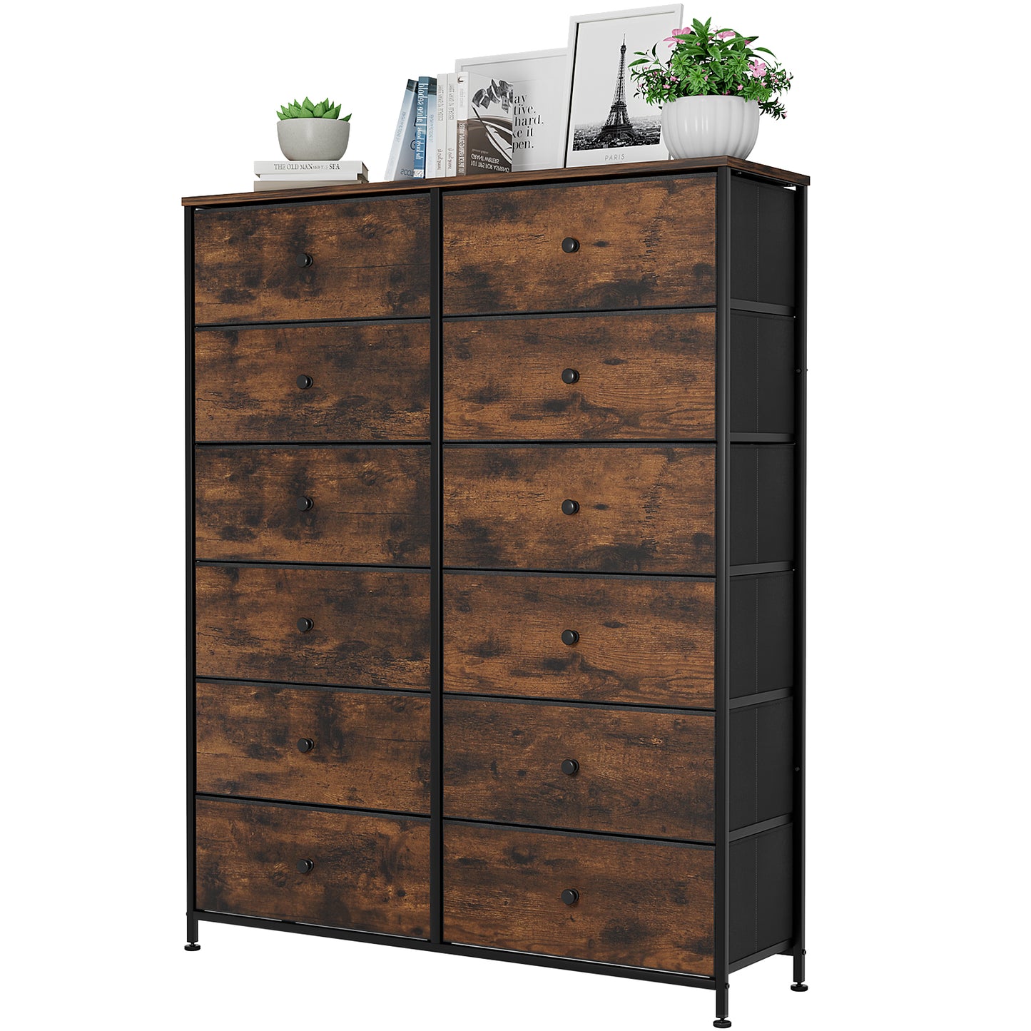 LAZY BUDDY 12-drawer Dresser, Fabric Storage Organizer Unit, 6-layer Tall Chest Dresser, 52"H