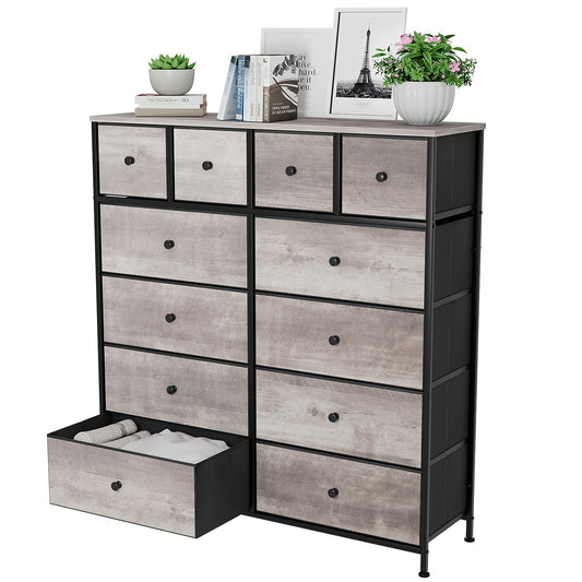 LAZY BUDDY Tall Dresser for Bedroom with 12 Drawers, Chest of Drawers Fabric Storage Tower, Organizer Unit for Living Room, Hallway, Closet, Gray