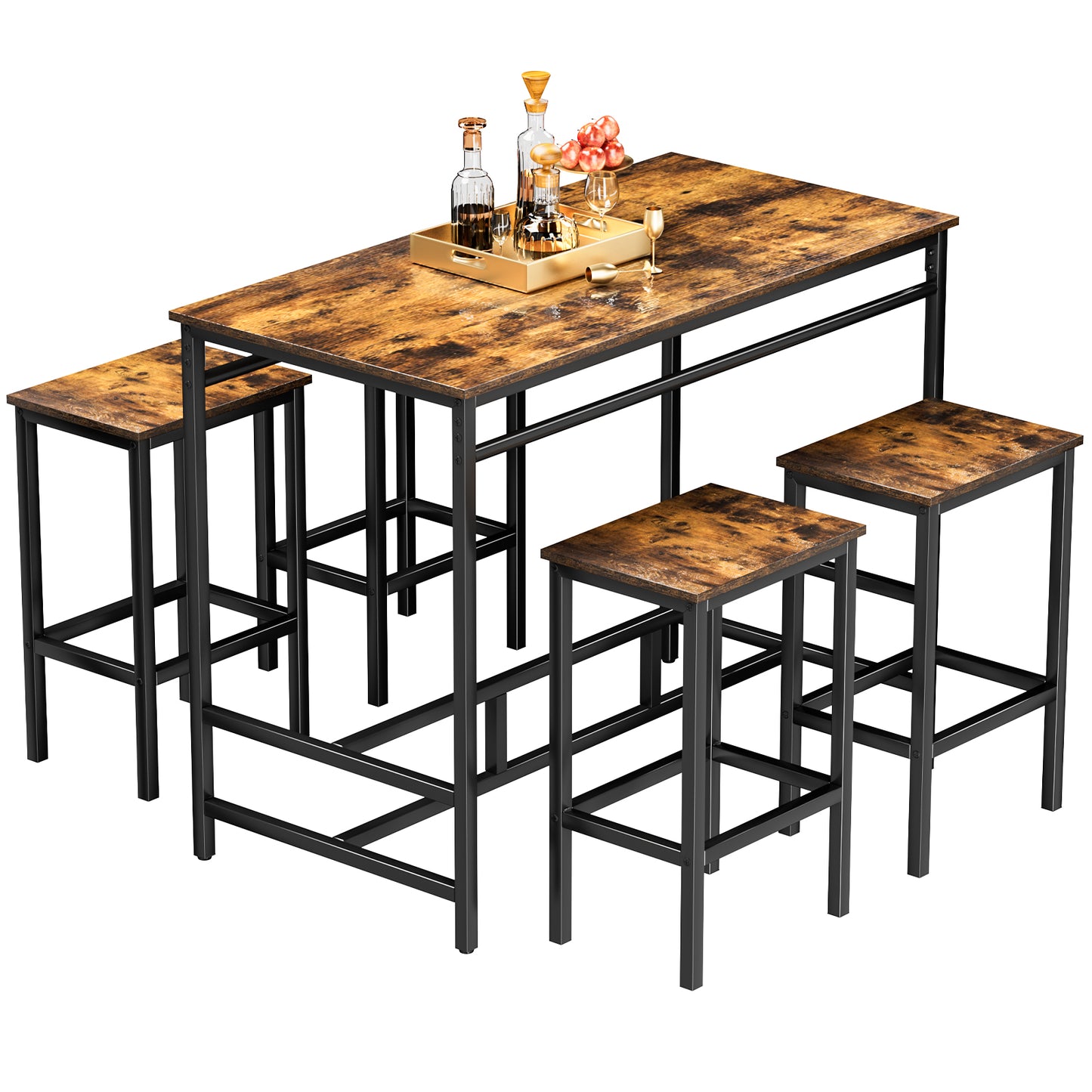 LAZY BUDDY 5-Piece Bar Table Set, Compact Counter Height Kitchen Dining Table with 4 Stools for Apartment, Small Spaces