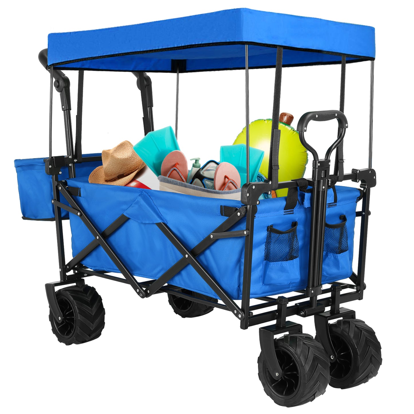LAZY BUDDY Collapsible Utility Beach Wagon Folding Outdoor Garden Cart Pull Push Cart Grocery Cart