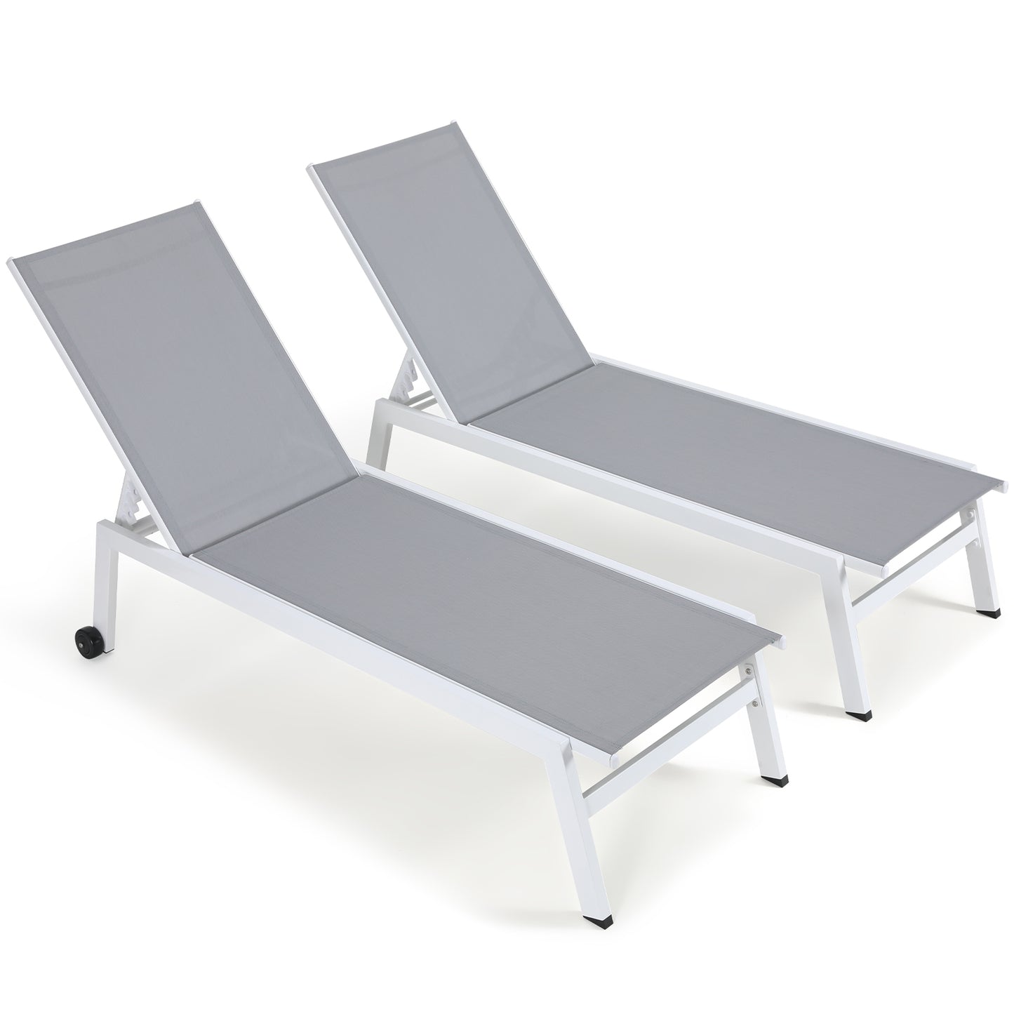 LAZY BUDDY Wheeled Patio Chaise Lounge Chair Set, 2 pcs Adjustable All-Weather Pool Lounger for Garden, Yard, Lawn, Poolside, Beach - Gray