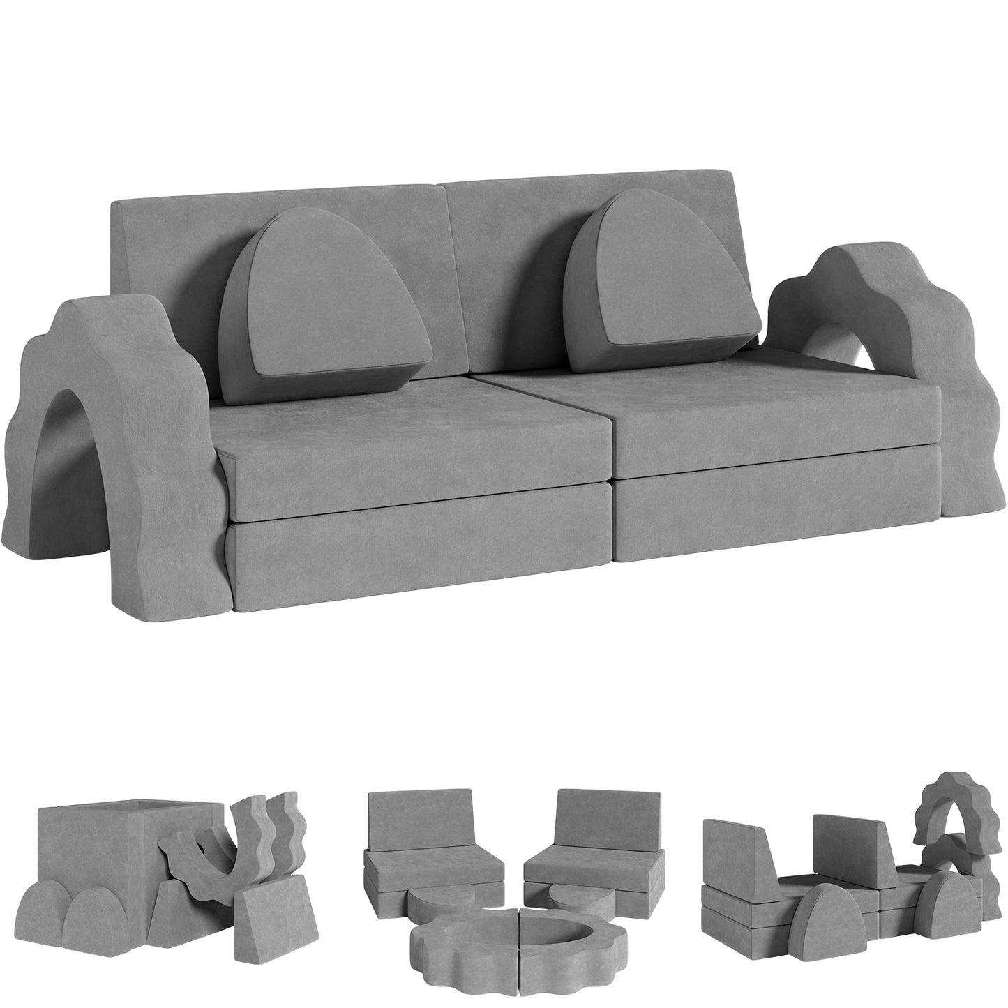 LAZY BUDDY 10PCS Modular Kids Play Couch Set, Child Sectional Sofa, Large Toddler Sofas for 0-3 Years Convertible Foam Cushion Couch for Playroom