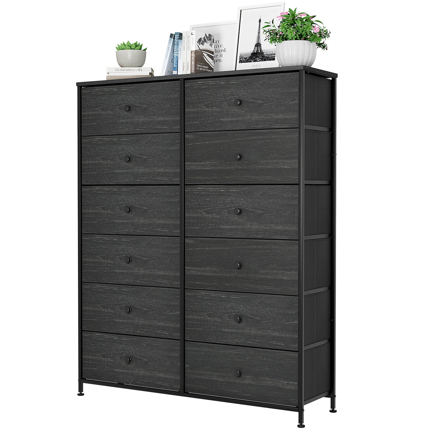 LAZY BUDDY 12-drawer Dresser, Fabric Storage Organizer Unit, 6-layer Tall Chest Dresser, 52"H