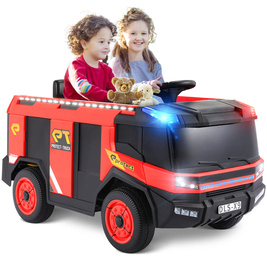 Lazy Buddy Kids Ride On Car 12V Electric Powered Red Fire Truck Toy w/ Remote Control, LED Lights, Siren for Toddler 3+