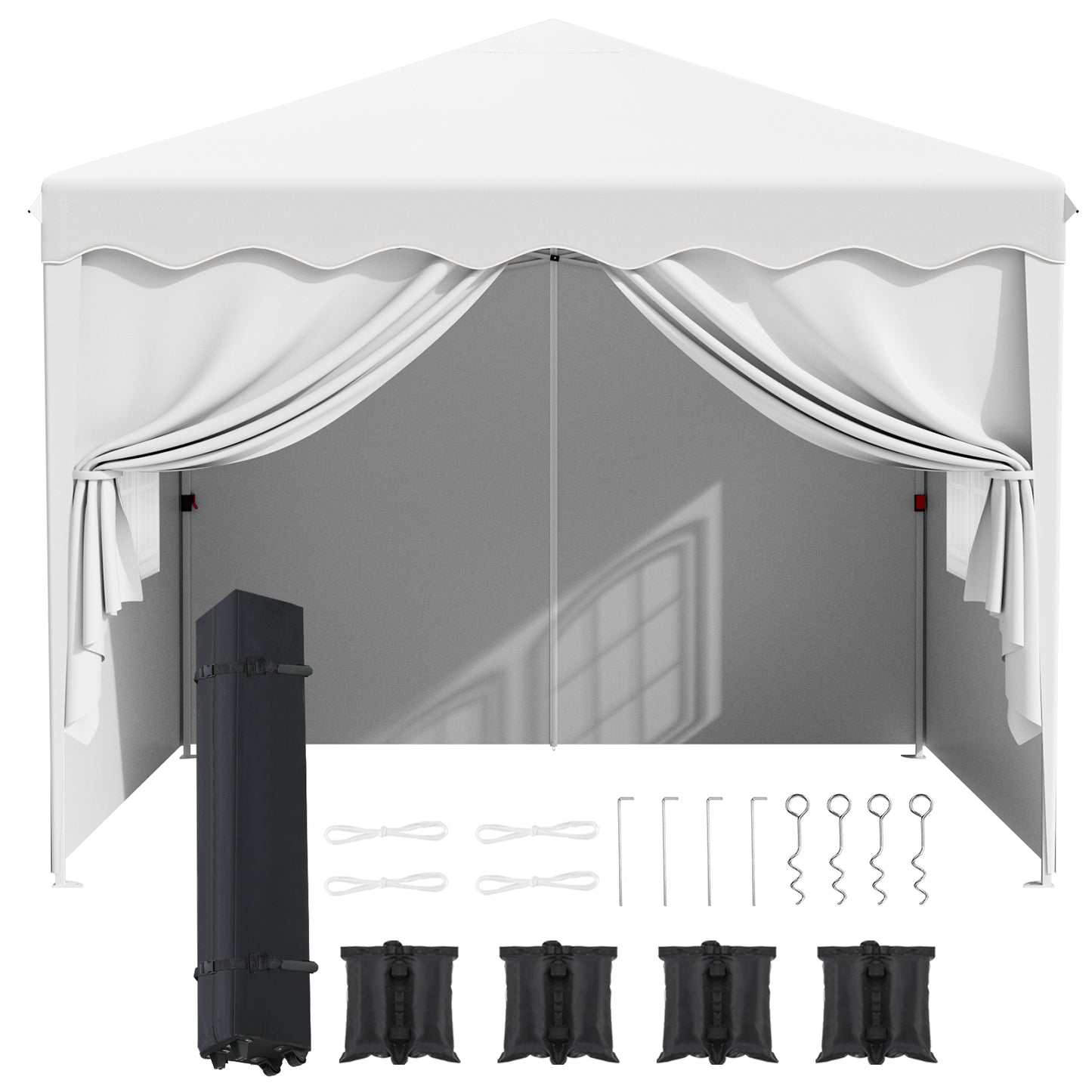 LAZY BUDDY Pop up Canopy Tent, 10x10 ft Commercial Instant Shelter Gazebo with Wheeled Bag, 4 Removable Side Walls, Blue