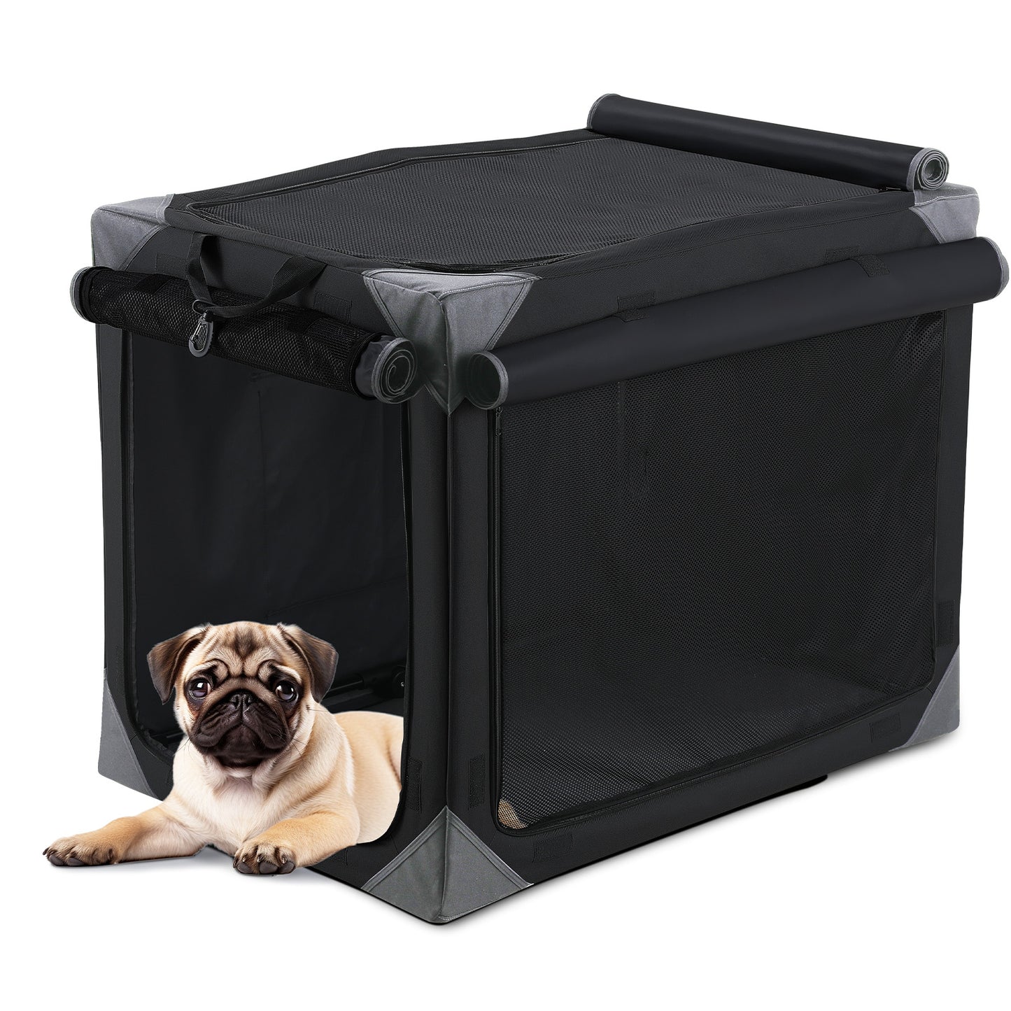 LAZY BUDDY 36"/ 42" Collapsible Dog Crate, 4-Door Foldable Dog Crate Gray Collapsible Dog Kennel Portable Dog Crate for Indoor Outdoor