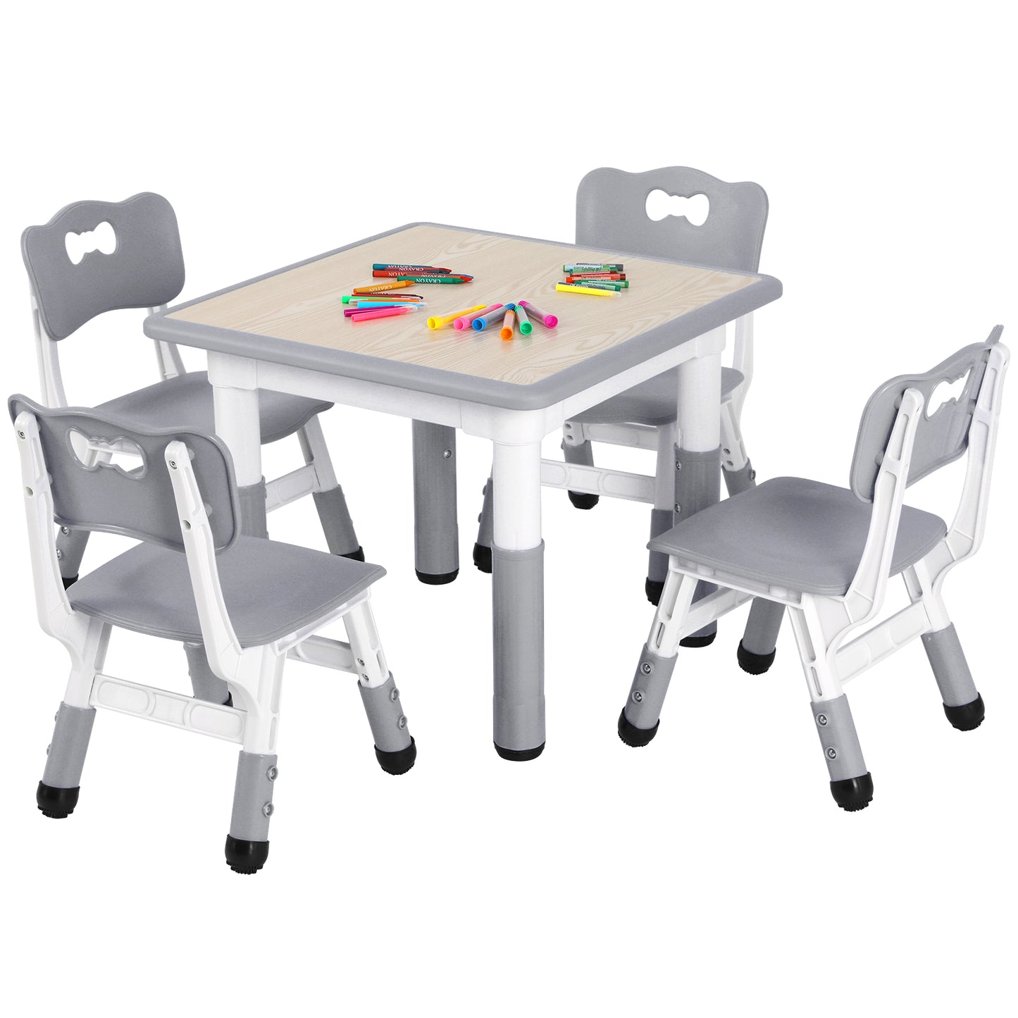 LAZY BUDDY Kids Table and 4 Chairs Set, Height Adjustable Toddler Table and Chair Set for Ages 2-10, Arts & Crafts Table for Classrooms/Daycares/Homes