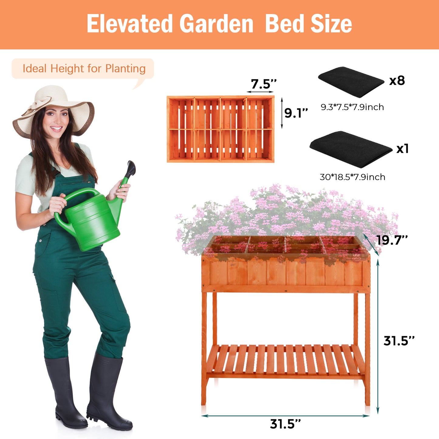 LAZY BUDDY Wooden Raised Garden Bed with Garden Tools Storage Shelf Elevated Planter Box Stand