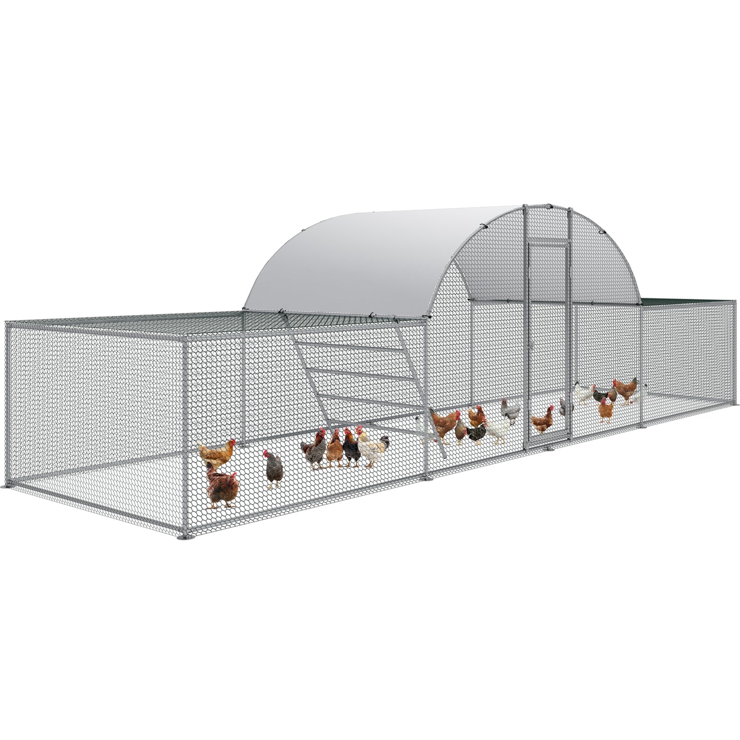 LAZY BUDDY 23ft Metal Chicken Coop, Walk-in Poultry Cage Large Hen Run enclosure, Galvanized Duck Chicken Rabbit Cage House with Waterproof Cover for Outside, Yard and Farm