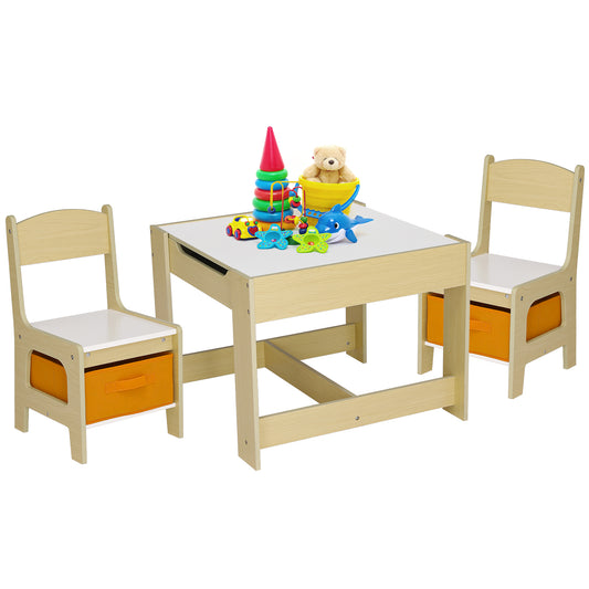 LAZY BUDDY Kids Table and 2 Chairs Set, 3-in-1 Toddler Wood Activity Play Table with Detachable Storage Drawer, for Children 2-8 Years