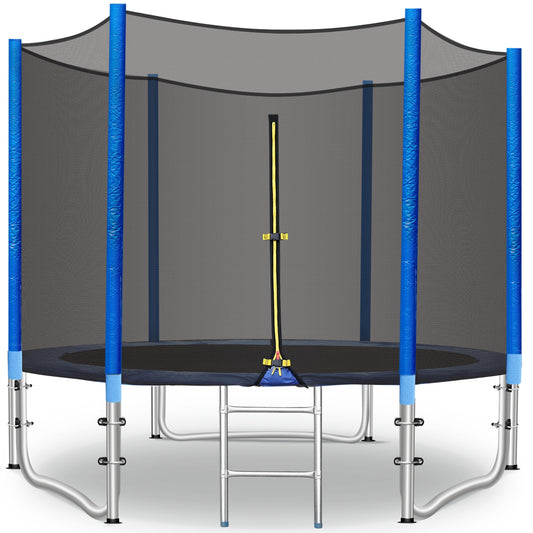 LAZY BUDDY 8/10FT Round Trampoline with Safety Enclosure Net, Outdoor Trampoline for Kids, Heavy Duty Jumping Mat & Spring Cover Padding