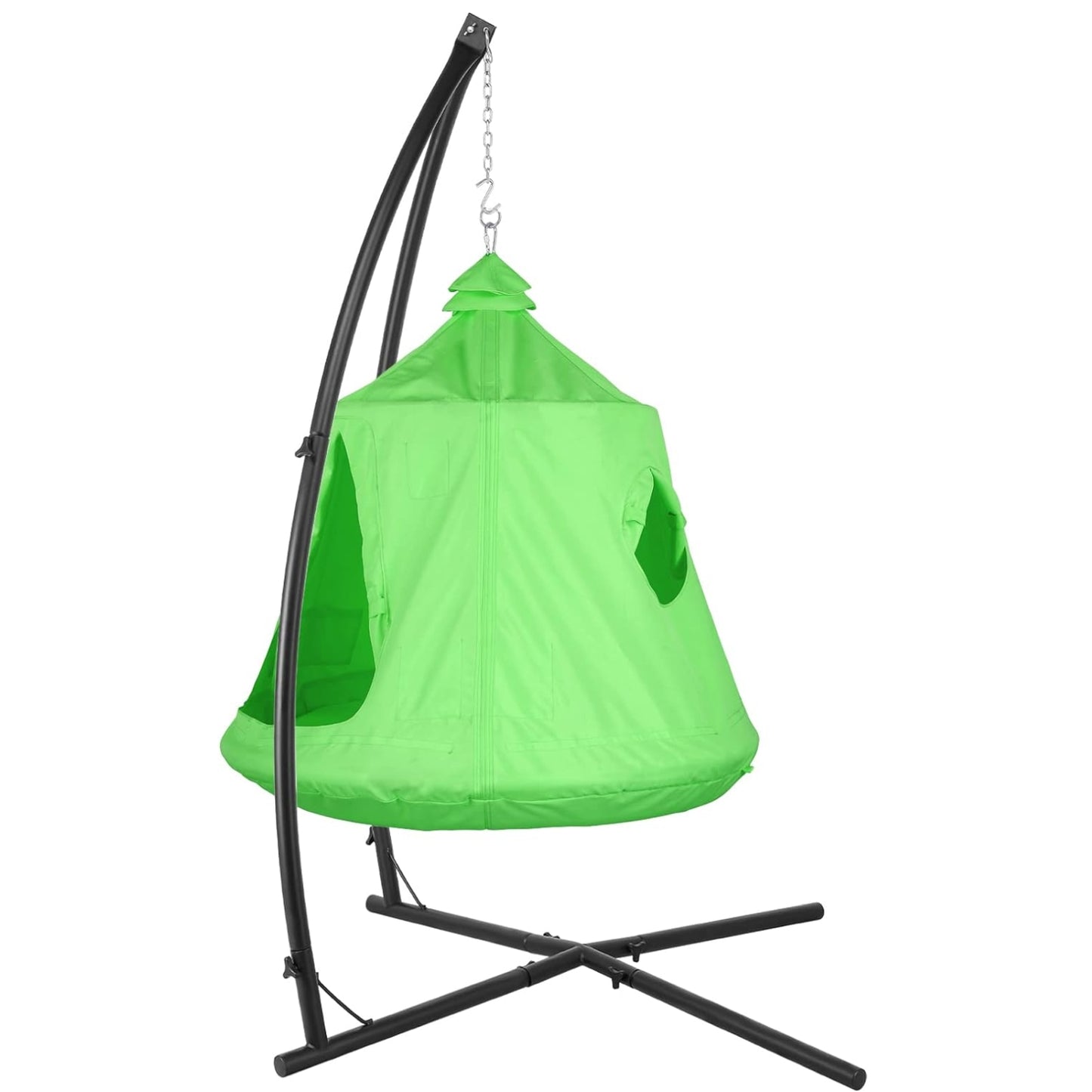 LAZY BUDDY Hanging Tree Tent with Stand, Hammock Chair Set, Swing Tent with Adjustable X-Stand and LED Light, for Bedroom Porch Balcony Garden (Green)