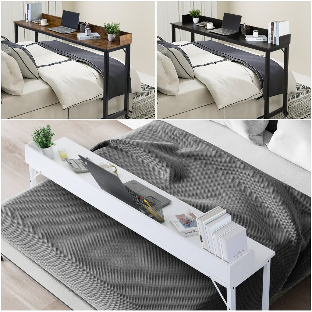 LAZY BUDDY Overbed Table with Wheels for Queen/Full Size Bed 70.8'' Rolling Bed Desk Standing Computer Desk