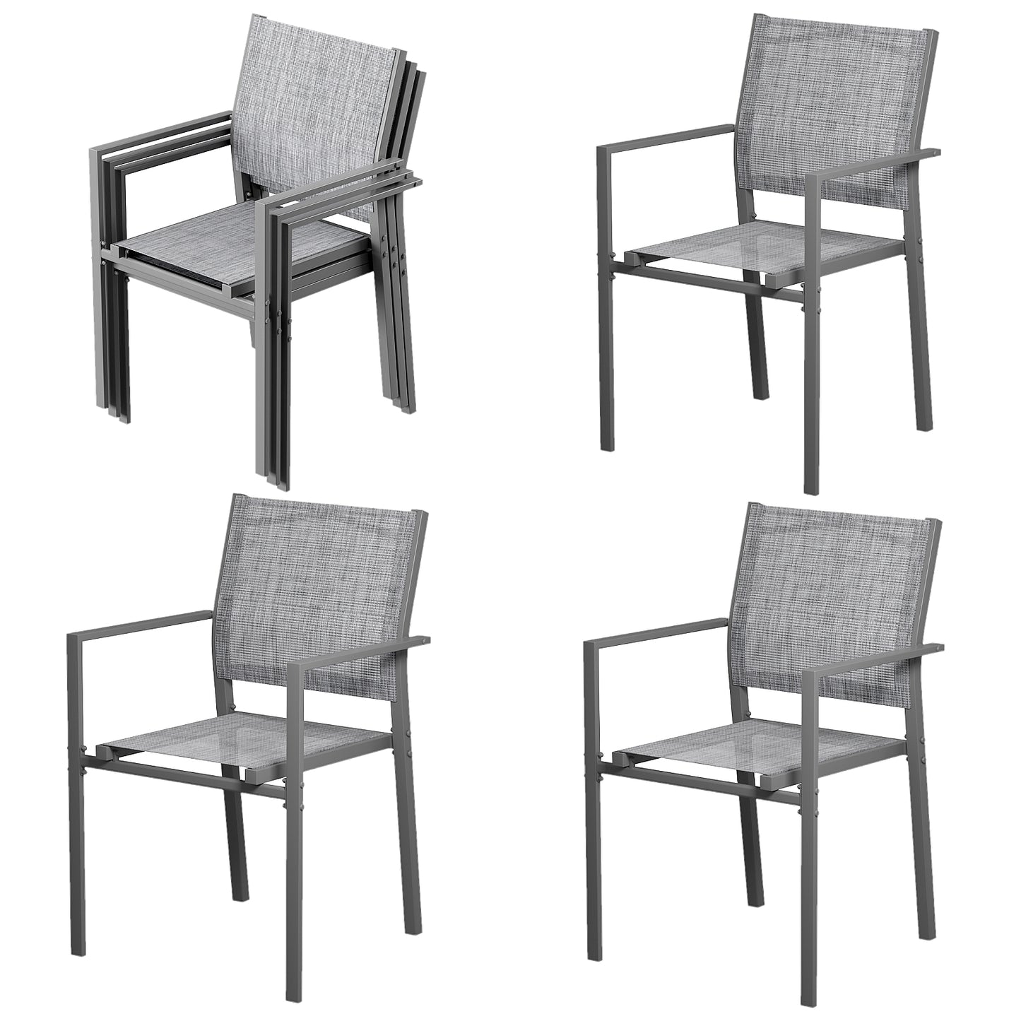 LAZY BUDDY Patio Dining Chairs Set of 6, Stackable Outdoor Dining Chairs with Arms, Outdoor Dining Furniture with Metal Frame & Breathable Textilene Fabric, for Garden, Backyard, Lawn, Poolside