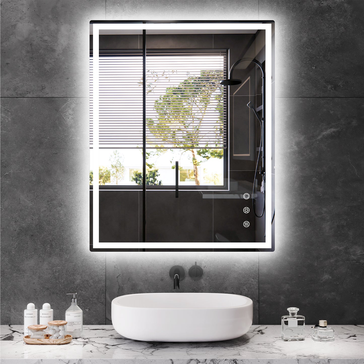 LAZY BUDDY Anti-fog Wall Mounted Lighted Vanity Mirror LED Bathroom Mirror Waterproof, Rectangle Silver