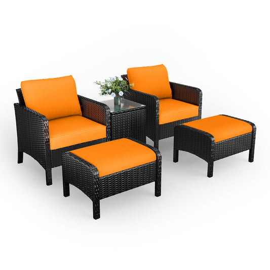 GARTIO 5 Pieces Patio Conversation Furniture Set, Outdoor PE Wicker Rattan Chairs with Ottomans and Side Table