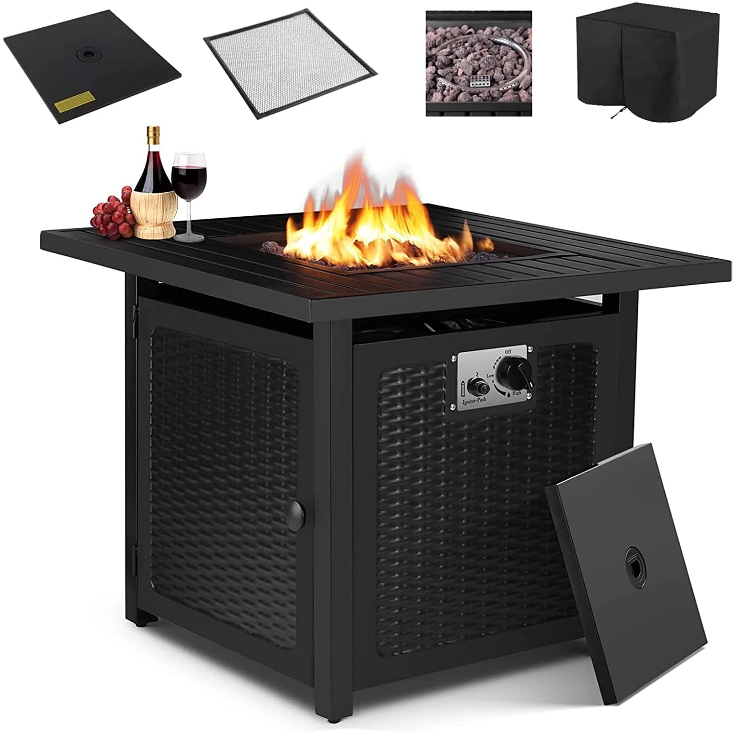 GARTIO 30" Square 50000 BTU Propane Fire Pit Table with Lava Rocks for Outdoor Patio Yard