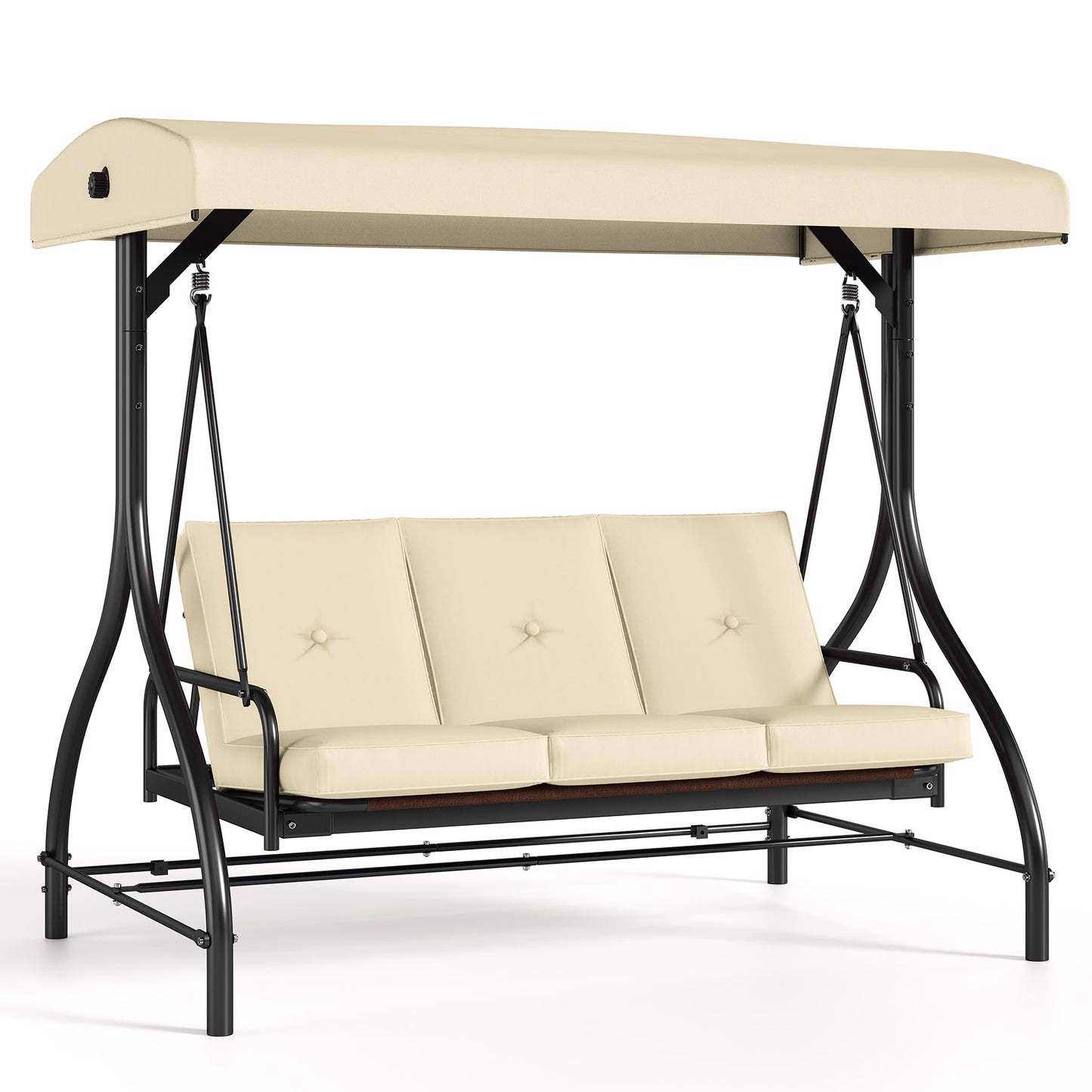 LAZY BUDDY Patio Swing Chair 3-Seat Converting Swing Glider Hammock for Garden, Backyard, Black, Burgundy
