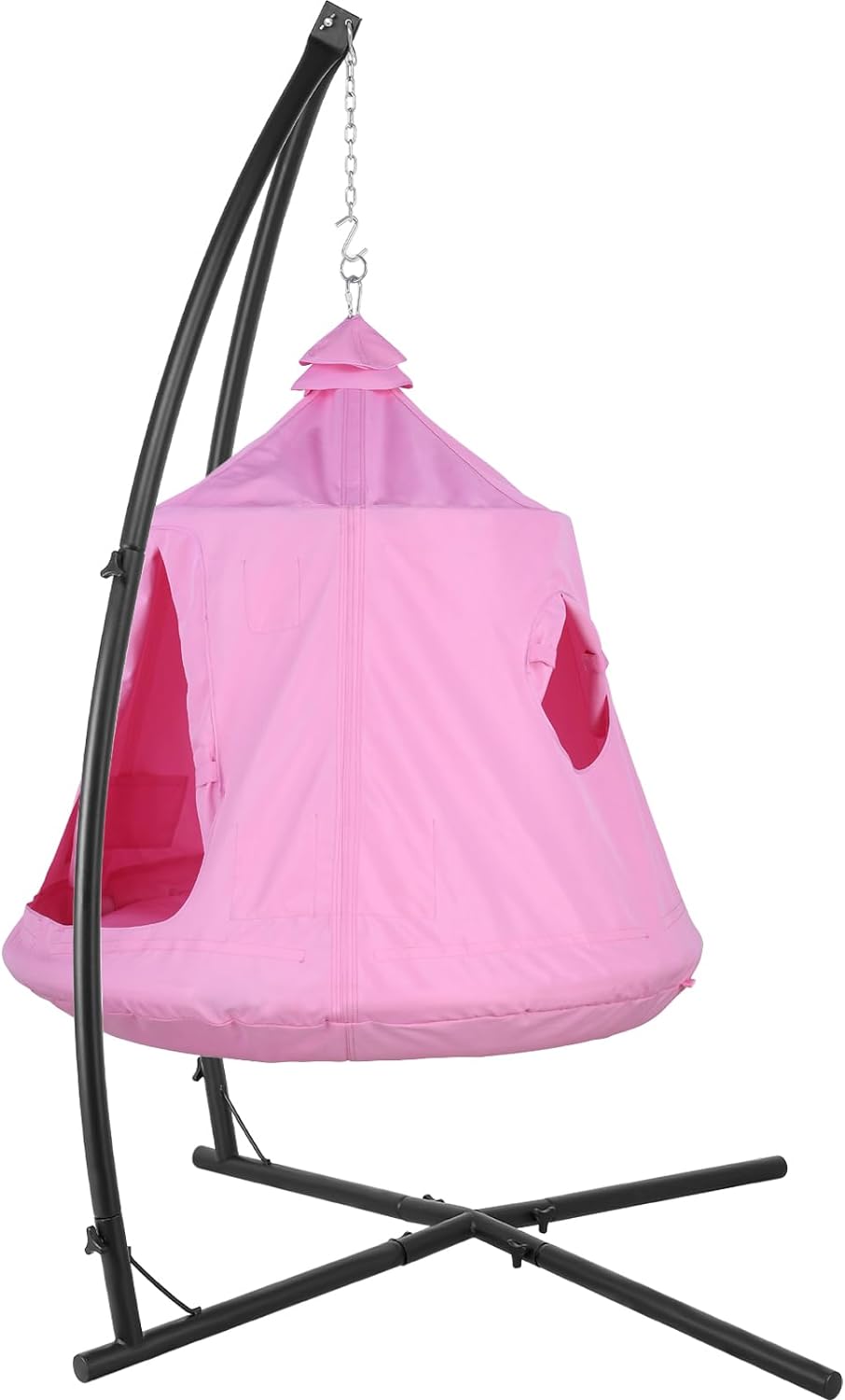 LAZY BUDDY Hammock Chair Set, Hanging Tree Tent w/ Steel Stand, Hammock X-Stand with Swing Tent, LED Lights, 330 lbs (Pink)