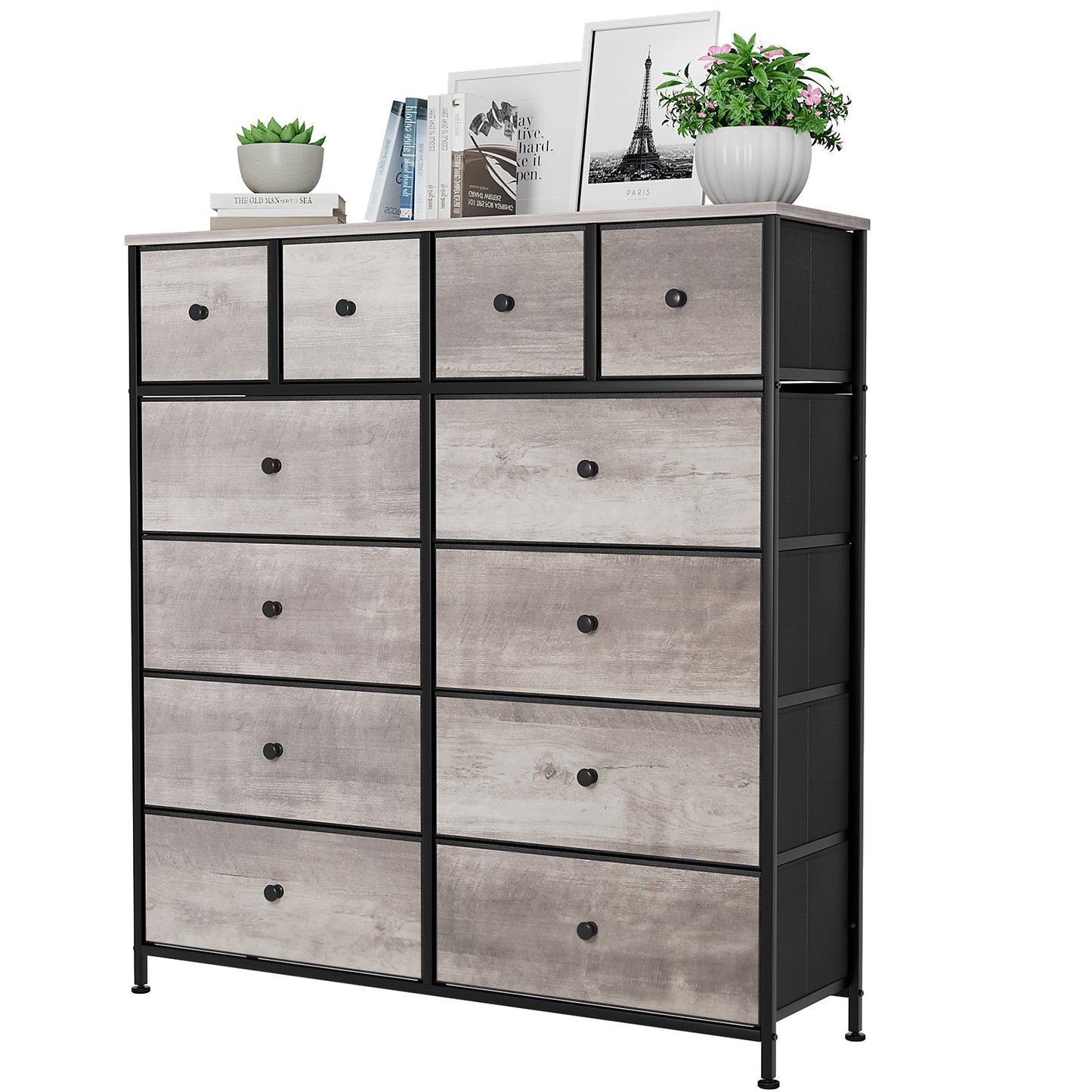 LAZY BUDDY Tall Dresser for Bedroom with 12 Drawers, Chest of Drawers Fabric Storage Tower, Organizer Unit for Living Room, Hallway, Closet, Gray